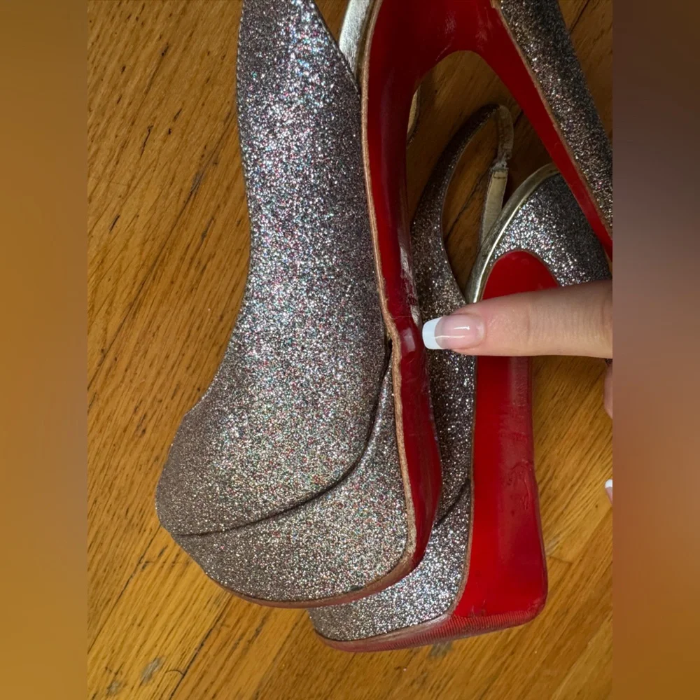 Christian Louboutin Lady Peep 150 Rainbow Glitter Peep Toe Sling Back Sz 40 - Picture 8 of 16